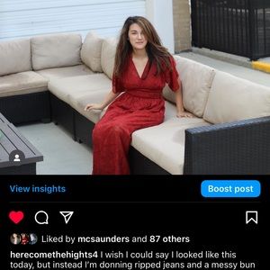 Burnt orange floral brocade maxi dress